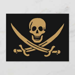Carte Postale Crâne et cutlass d'or aztèque Pirate Calico Jack