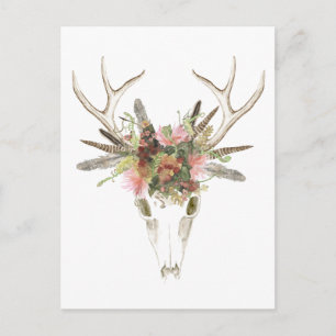 Carte Postale Crâne et fleurs de cerfs