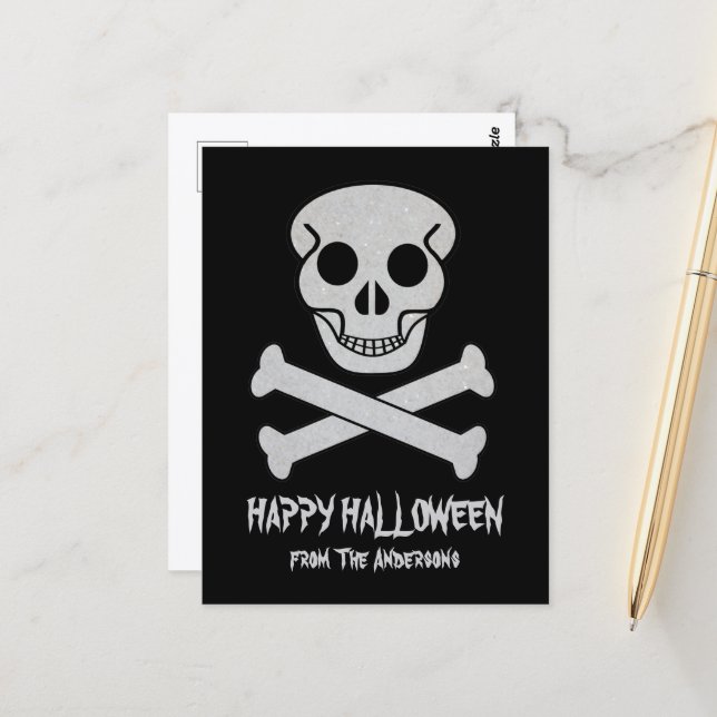 Carte postale Crâne et Os d'Halloween (Devant/Arrière en situation)
