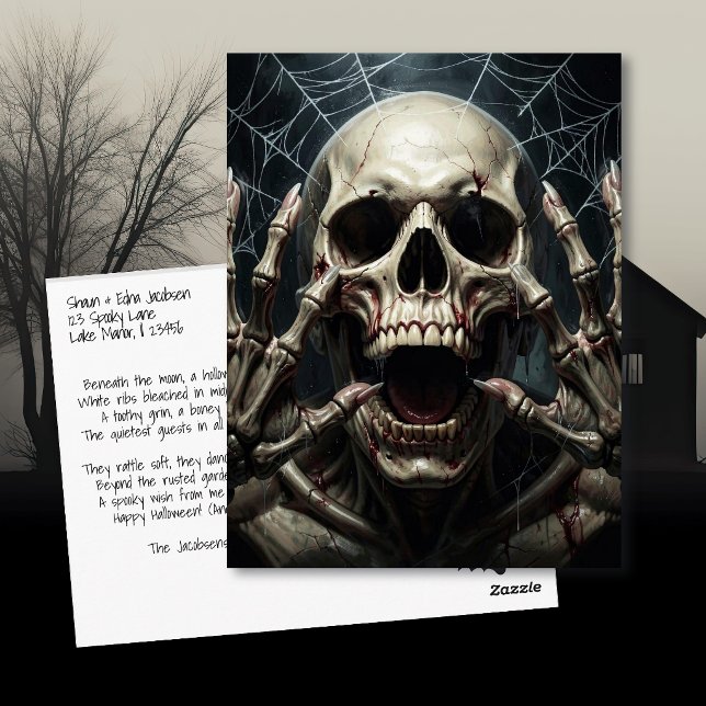 Carte Postale Crâne et os | Joyeuses salutations d'Halloween eff (Créateur téléchargé)