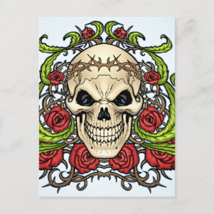 Carte Postale Crâne et Roses avec Couronne d'épines par Al Rio