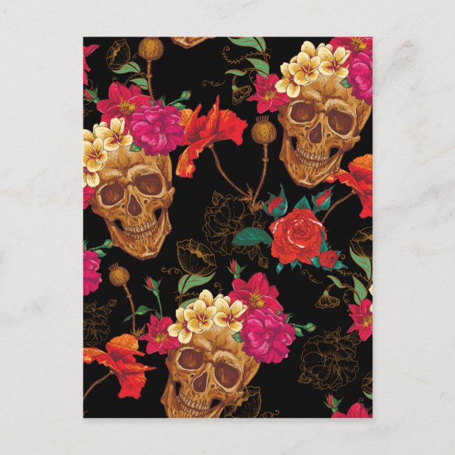 Carte Postale crâne floral (Devant)