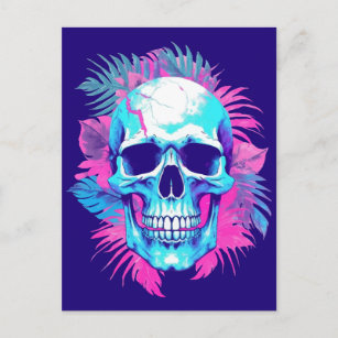 Carte Postale Crâne floral en style Vaporwave