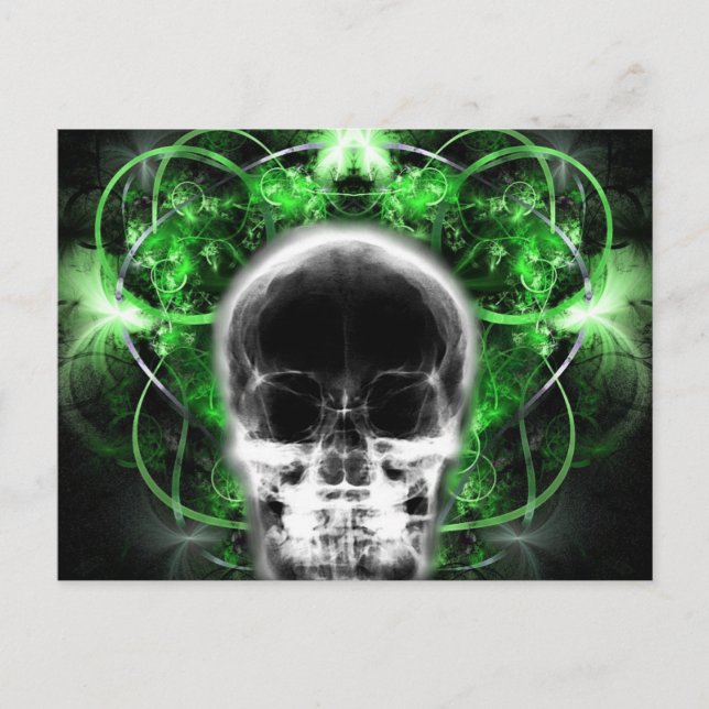 Carte Postale Crâne fractal à papillon X-Ray - Vert (Devant)