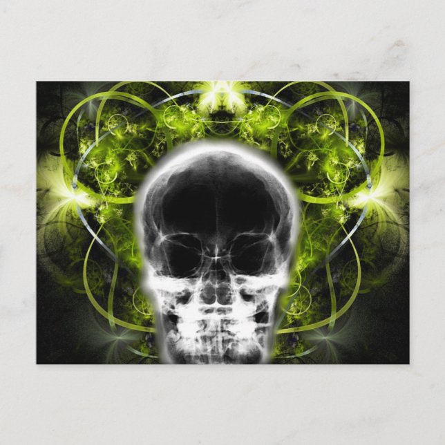 Carte Postale Crâne fractal à papillon X-Ray - Vert chaux (Devant)