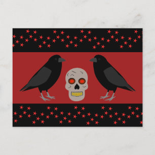 Carte Postale Crâne gothique et ravens du gardien Halloween
