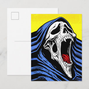 Carte Postale Crâne hurlant d'enfer Pop Art Capuche d'Horreur