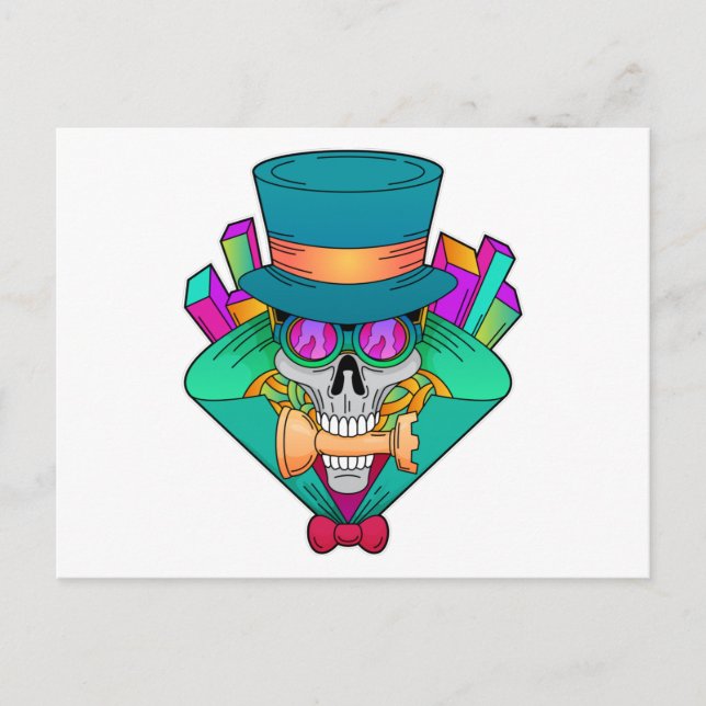 Carte Postale Crâne jouant aux échecs avec la pièce d'échecs Tou (Devant)