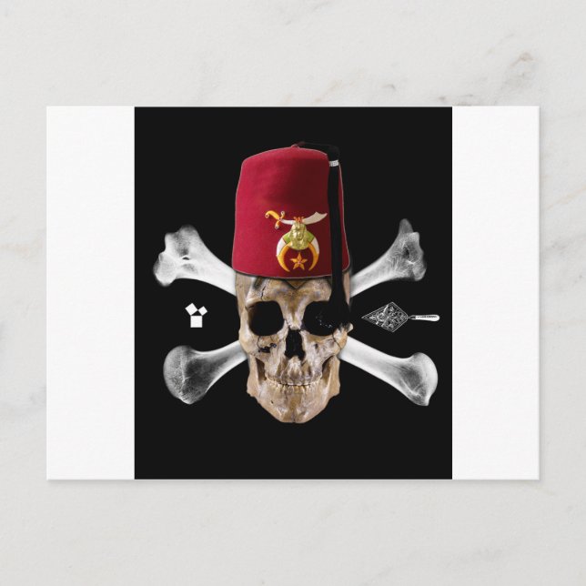 Carte Postale Crâne maçonnique Shriner et os avec Fès (Devant)