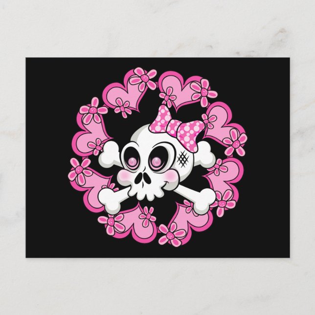 Carte Postale Crâne mignon et coeurs (Devant)