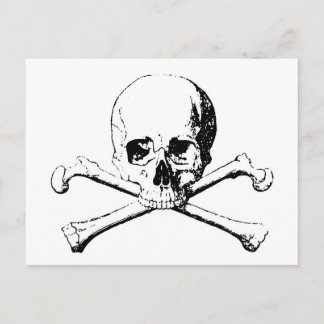 Carte Postale Crâne noir et blanc et os