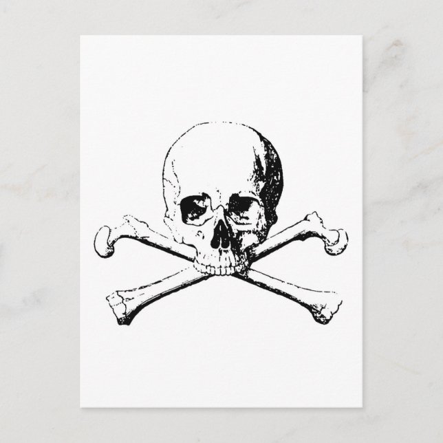 Carte Postale Crâne noir et blanc et os (Devant)