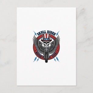 Carte Postale Crâne Patriotique Moto Aigle Vintage