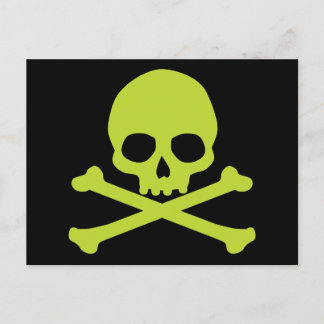 Carte Postale Crâne vert simple et os croisés