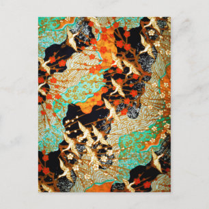 CARTE POSTALE CRANES DE VOL AVEC FLEURS DE PRINTEMPS