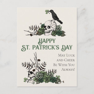 Carte Postale Crânes florales vertes irlandaises Bonne Saint Pat