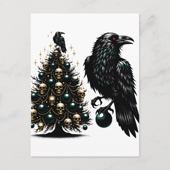 Carte Postale Crânes gothiques et ravens Arbre de Noël (Devant)
