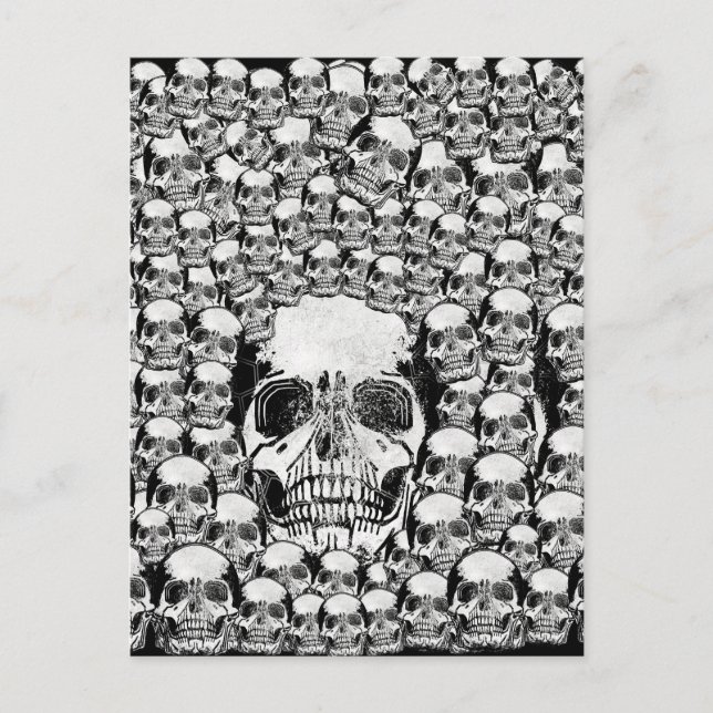 CARTE POSTALE CRÂNES MUR MORT MORTS SQUELETTE NOIR BLANC (Devant)