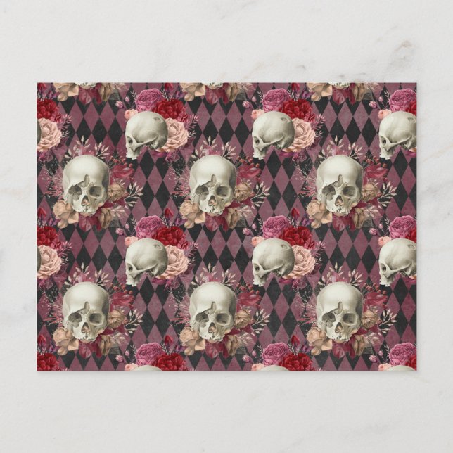 Carte Postale Crânes Rose et rose pourpre À damiers (Devant)