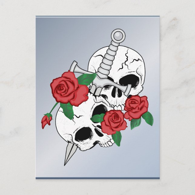 Carte Postale Crânes, Roses et Dagger (Devant)