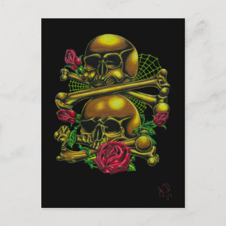 Carte postale Crânes, Toiles et Roses