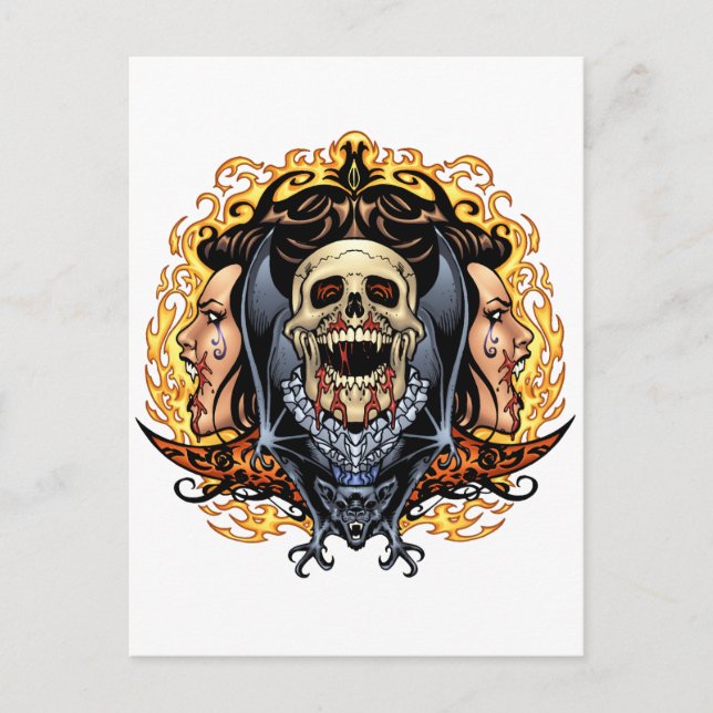 Carte Postale Crânes, vampires et chauves-souris personnalisable (Devant)