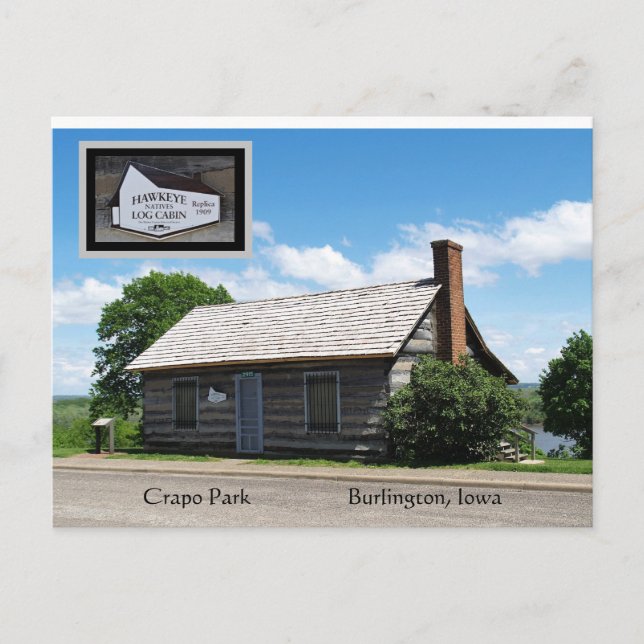 Carte Postale Crapo Park Log Cabine, Burlington, Iowa (Devant)