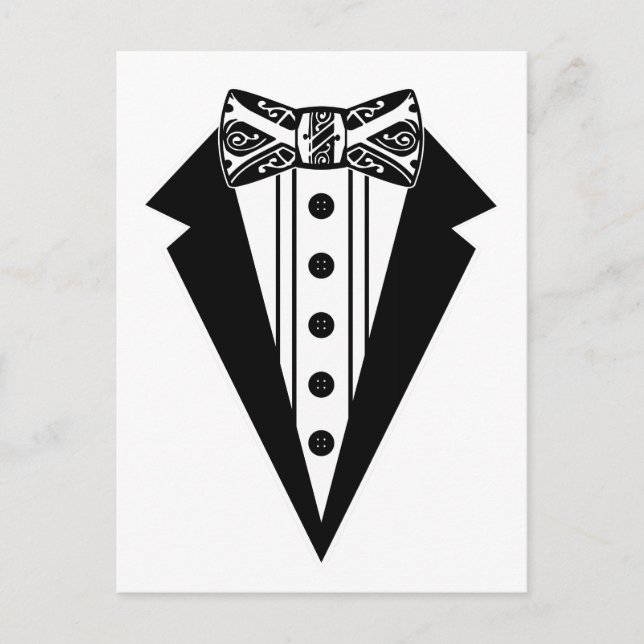Carte Postale Cravate Bow noir et blanc avec Tux (Devant)