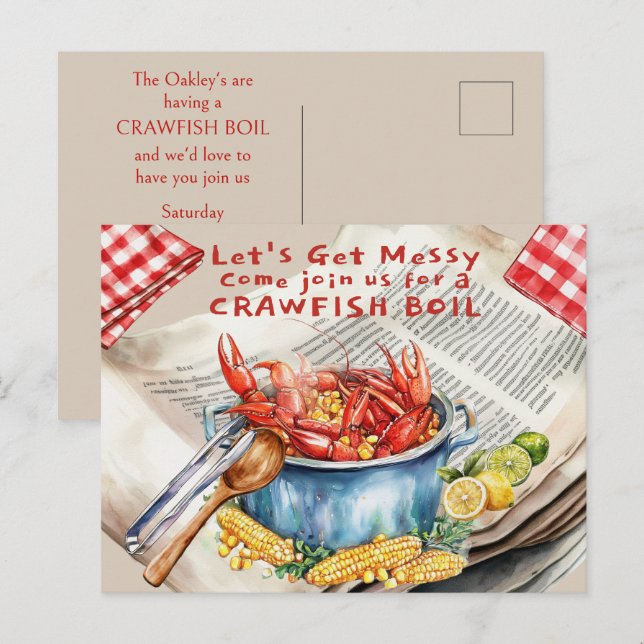 Carte Postale Crawfish Boil Let's Get Messy (Devant / Derrière)