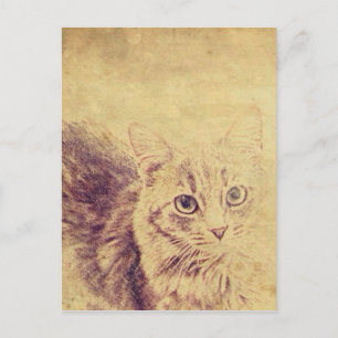 Carte Postale Crayon amoureux des chats mignon croquis gris tabb