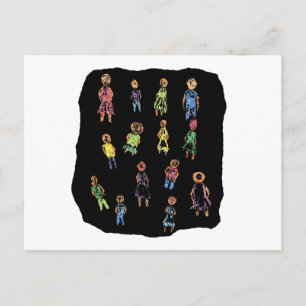 Carte Postale Crayon Coloré hommes et femmes figures aléatoires