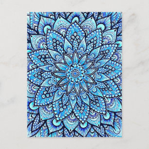 Carte Postale Crayon de couleur bleue Mandala Design Œuvre origi