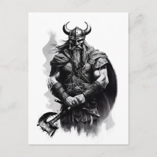 Carte Postale Crayon d'encre aquarellable de guerrier Viking