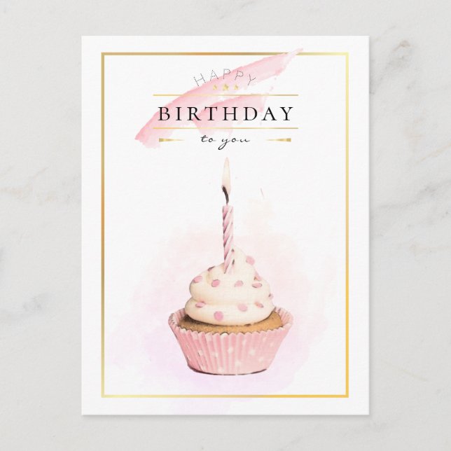 Carte Postale Crayon élégant Art rose Cupcake d'anniversaire (Devant)