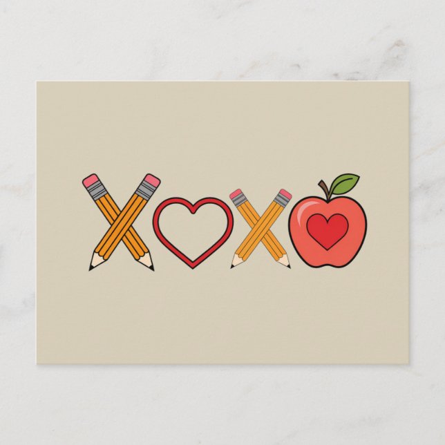 Carte Postale Crayon et pomme de la Saint-Valentin pour enseigna (Devant)