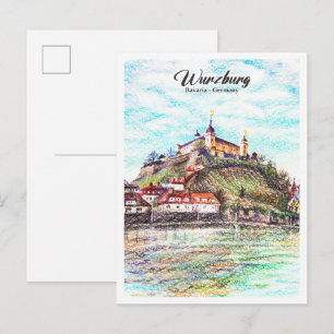 Carte Postale Crayons de couleur esquisse Wurtzbourg Bavière All