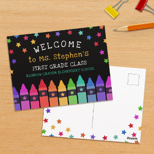 Carte Postale Crayons Stars Colorful Welcome Teacher's Classroom