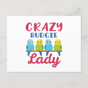 Carte Postale Crazy Budgie Lady Cute Funny Parakeet Propriétaire