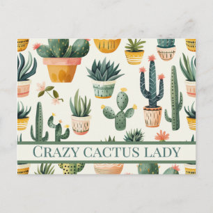 Carte Postale "Crazy cactus lady ! texte sur un dessin de cactus
