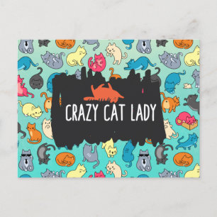 Carte Postale Crazy Cat Lady Cute et Playay Cat Motif