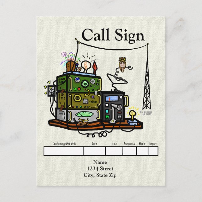 Carte Postale Crazy Radios et Owl QSL Card (Devant)