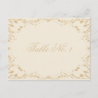 Carte Postale Cream Gold Vintage Pinstripe Floral Numéro de tabl