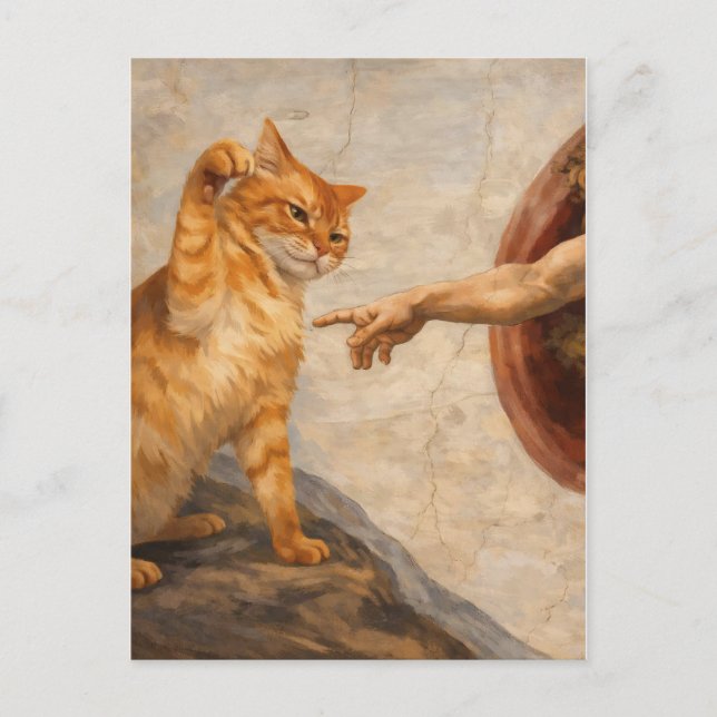 Carte Postale Création d'Adam avec le chat Sarca, une œuvre d'ar (Devant)