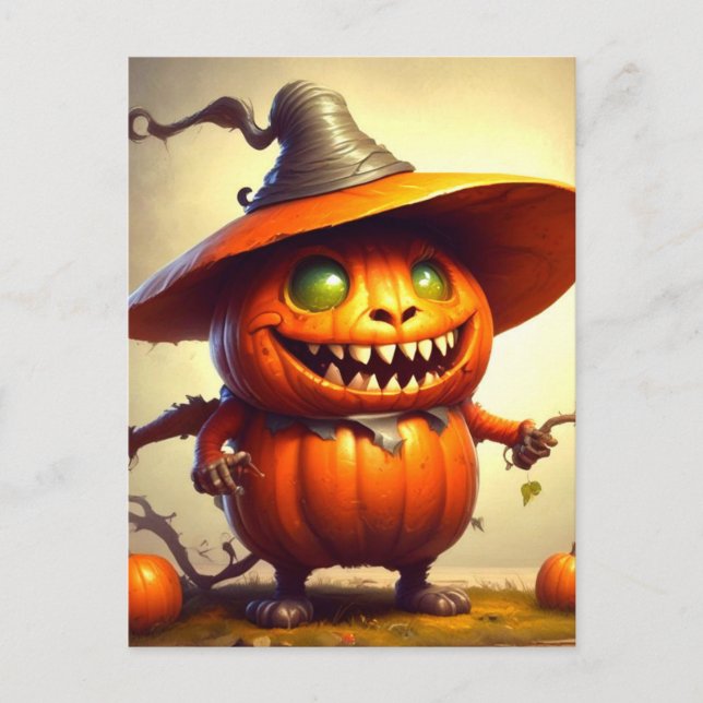 Carte Postale Créature de citrouille d'Halloween effrayante (Devant)