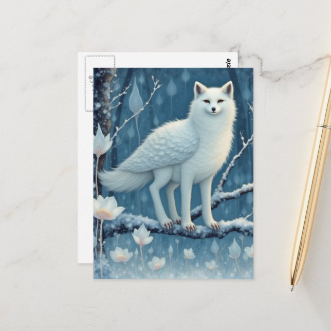Carte Postale Créature de fantaisie hybride renard arctique chou (Devant/Arrière en situation)