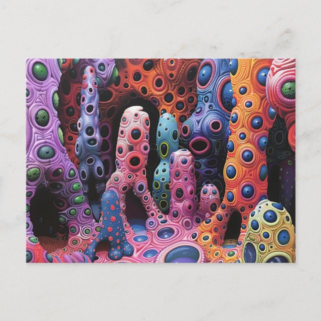 Carte Postale Créatures Abstraites Bizarres Colorées (Devant)