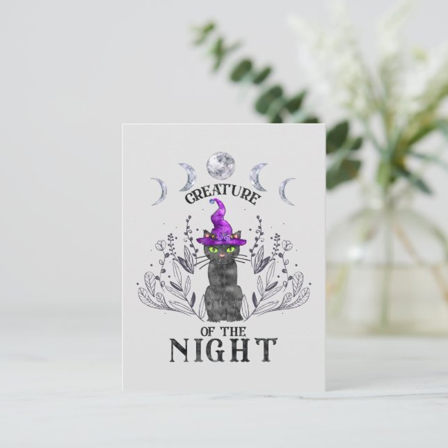 Carte Postale Créatures de la nuit - Chat noir d'Halloween (Debout devant)