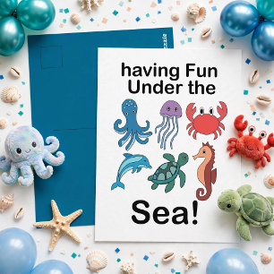Carte Postale Créatures marines s'amusant sous la mer Anniversai