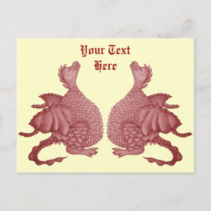 Carte Postale créatures mythiques dragon rouge mignon pour jumea