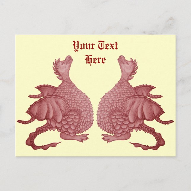 Carte Postale créatures mythiques dragon rouge mignon pour jumea (Devant)